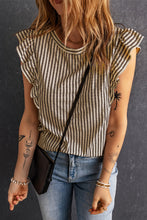 Load image into Gallery viewer, Khaki Striped Crew Neck Ruffled Tank Top