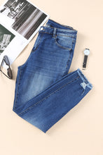Load image into Gallery viewer, Blue Raw Hem Ankle-length Skinny Jeans