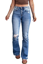 Load image into Gallery viewer, Blue Distressed Flare Jeans