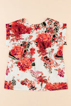 Load image into Gallery viewer, Red Floral Short Sleeve Round Neck Blouse