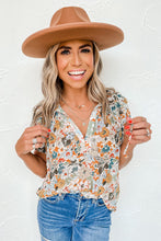 Load image into Gallery viewer, Multicolor Split V Neck Puff Sleeve Flower Print Blouse
