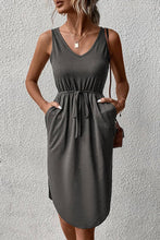 Load image into Gallery viewer, DRAWSTRING V NECK SLEEVELESS SLIM DRESS_CWDSD1570: DARKBLUE / (M) 1