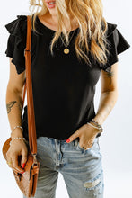 Load image into Gallery viewer, Black Plain Tiered Ruffled Short Sleeve T Shirt