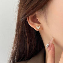 Load image into Gallery viewer, Mother of Pearl Heart Stud Earrings in 925 Sterling Silver: Silver