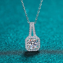 Load image into Gallery viewer, Square Moissanite Halo Charm Necklace in 925 Sterling Silver: 0.5 ct