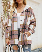 Load image into Gallery viewer, Plaid Pockets Hooded Loose-Fitting Shirt Jacket