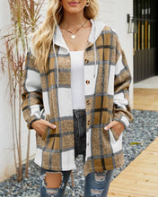 Load image into Gallery viewer, Plaid Pockets Hooded Loose-Fitting Shirt Jacket
