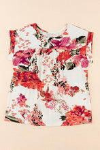 Load image into Gallery viewer, Red Floral Short Sleeve Round Neck Blouse