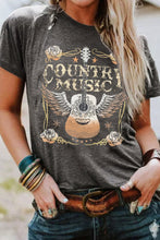 Load image into Gallery viewer, Gray COUNTRY MUSIC Guitar Graphic Print Crew Neck T Shirt