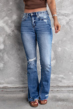 Load image into Gallery viewer, Blue Distressed Flare Jeans