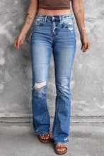 Load image into Gallery viewer, Blue Distressed Flare Jeans
