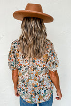 Load image into Gallery viewer, Multicolor Split V Neck Puff Sleeve Flower Print Blouse