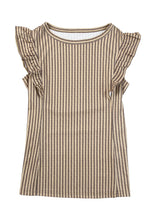 Load image into Gallery viewer, Khaki Striped Crew Neck Ruffled Tank Top