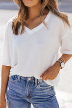 Load image into Gallery viewer, White Waffle Knit Drop Shoulder Loose Top