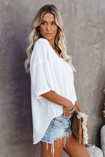 Load image into Gallery viewer, White Waffle Knit Drop Shoulder Loose Top