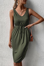 Load image into Gallery viewer, DRAWSTRING V NECK SLEEVELESS SLIM DRESS_CWDSD1570: DARKBLUE / (S) 1