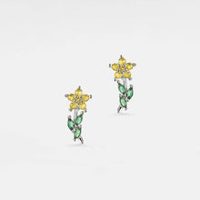 Load image into Gallery viewer, Colored Gem Flower Stud Earrings in 925 Sterling Silver: Gold/Purple