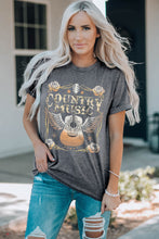 Load image into Gallery viewer, Gray COUNTRY MUSIC Guitar Graphic Print Crew Neck T Shirt