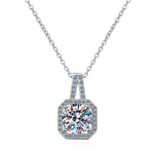 Load image into Gallery viewer, Square Moissanite Halo Charm Necklace in 925 Sterling Silver: 1.0 ct