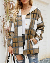 Load image into Gallery viewer, Plaid Pockets Hooded Loose-Fitting Shirt Jacket