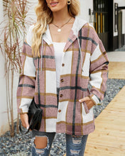 Load image into Gallery viewer, Plaid Pockets Hooded Loose-Fitting Shirt Jacket