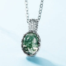 Load image into Gallery viewer, Oval Cut Moss Agate Pendant Necklace in 925 Sterling Silver
