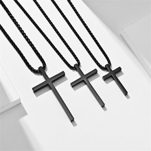 Load image into Gallery viewer, Mens Cross Charm Pendant Necklace in Stainless Steel: Black / Small
