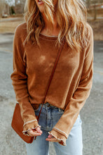 Load image into Gallery viewer, Brown Textured Round Neck Long Sleeve Top