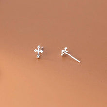 Load image into Gallery viewer, Tiny Small Dainty Cross Stud Earrings in 925 Sterling Silver