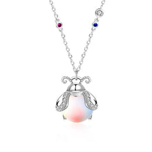 Load image into Gallery viewer, Cute Firefly Bug Charm Necklace in 925 Sterling Silver: Silver/White