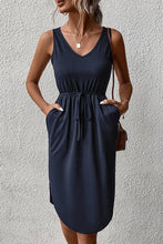 Load image into Gallery viewer, DRAWSTRING V NECK SLEEVELESS SLIM DRESS_CWDSD1570: DARKBLUE / (L) 1