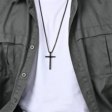 Load image into Gallery viewer, Mens Cross Charm Pendant Necklace in Stainless Steel: Black / Small
