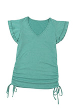Load image into Gallery viewer, Gray Ruffle Short Sleeves V Neck Drawstring Top
