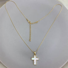 Load image into Gallery viewer, Gold Mother Of Pearl Cross Pendant Necklace in Solid Copper