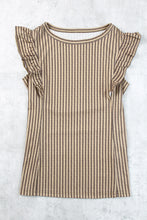 Load image into Gallery viewer, Khaki Striped Crew Neck Ruffled Tank Top