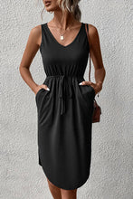 Load image into Gallery viewer, DRAWSTRING V NECK SLEEVELESS SLIM DRESS_CWDSD1570: DARKBLUE / (XL) 1