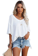 Load image into Gallery viewer, White Waffle Knit Drop Shoulder Loose Top
