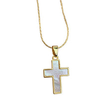 Load image into Gallery viewer, Gold Mother Of Pearl Cross Pendant Necklace in Solid Copper
