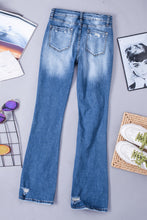 Load image into Gallery viewer, Blue Distressed Flare Jeans
