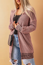 Load image into Gallery viewer, Pink Plaid Knitted Long Open Front Cardigan