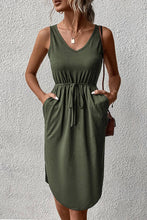 Load image into Gallery viewer, DRAWSTRING V NECK SLEEVELESS SLIM DRESS_CWDSD1570: DARKBLUE / (S) 1