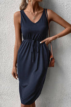 Load image into Gallery viewer, DRAWSTRING V NECK SLEEVELESS SLIM DRESS_CWDSD1570: DARKBLUE / (L) 1