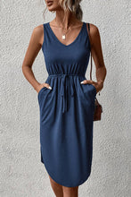 Load image into Gallery viewer, DRAWSTRING V NECK SLEEVELESS SLIM DRESS_CWDSD1570: DARKBLUE / (L) 1