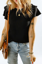 Load image into Gallery viewer, Black Plain Tiered Ruffled Short Sleeve T Shirt