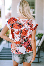 Load image into Gallery viewer, Red Floral Short Sleeve Round Neck Blouse