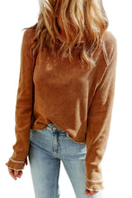 Load image into Gallery viewer, Brown Textured Round Neck Long Sleeve Top