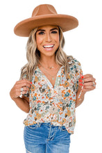 Load image into Gallery viewer, Multicolor Split V Neck Puff Sleeve Flower Print Blouse