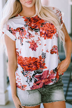 Load image into Gallery viewer, Red Floral Short Sleeve Round Neck Blouse