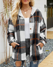 Load image into Gallery viewer, Plaid Pockets Hooded Loose-Fitting Shirt Jacket