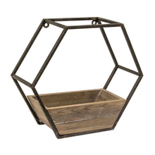Load image into Gallery viewer, Wood & Metal Hexagon Wall Planter